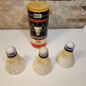 Vintage Pennsylvania Badminton Shuttlecocks General Tire 3-S-ASR Feather 3 Pack